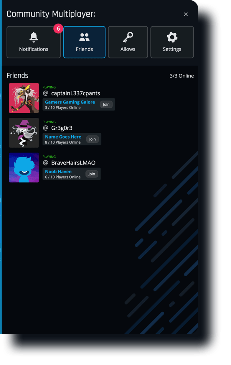 Friendslist showing friends online and offline